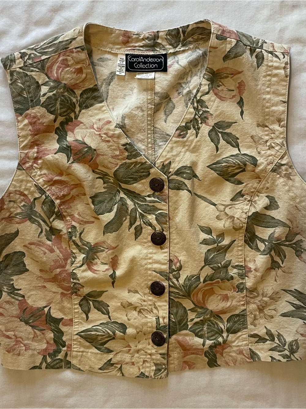 VTG Carol Anderson Floral Vest M 100% Cotton Made in USA Cottagecore 90s